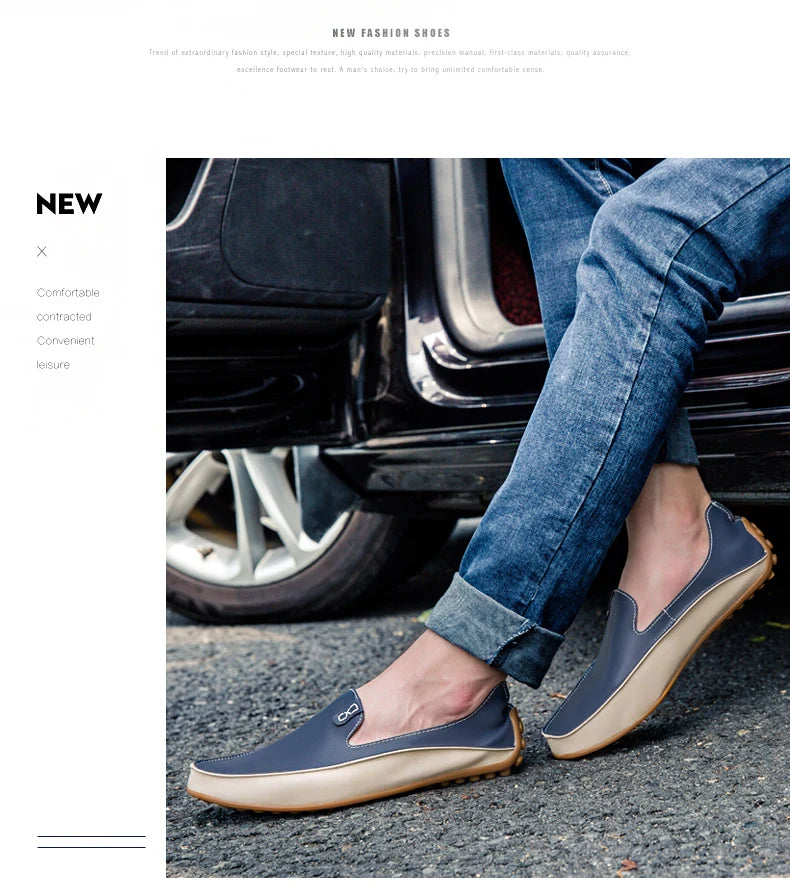 Summer Men Casual Flats Fashion Genuine Leather Soft Moccasins Brand Loafers High Quality Breathable Men Dress Shoes Size 36-47