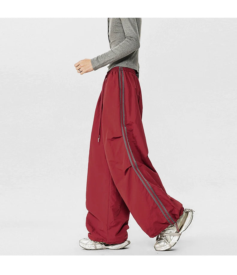 American Striped Quick - Drying Relaxed Pants for Men, Straight - Leg Wide - Leg Cargo Design Streetwear Couple's Work Trousers