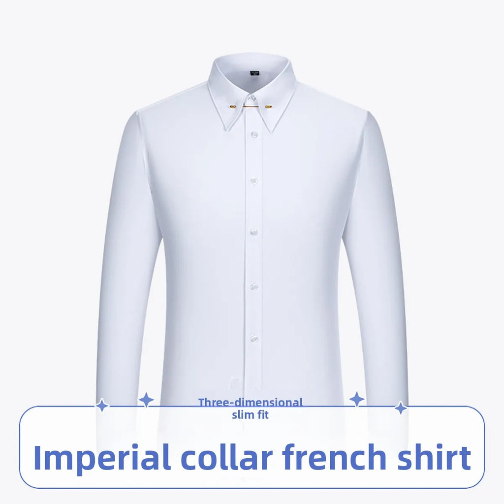 Men's Empire Neck French Cufflink Shirt Slim Fit Business Dress Assorted Cufflinks Lead Needle Large Tip Neck Men's White Shirt