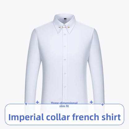 Men's Empire Neck French Cufflink Shirt Slim Fit Business Dress Assorted Cufflinks Lead Needle Large Tip Neck Men's White Shirt