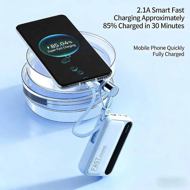 10000/20000mah Power Bank  4 in1 Built in Cables Intelligent Digital Display Light Portable Battery for IPhone Android Phone
