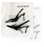 Korean Style Pointed Toe High Heels Shallow Mouth Hollow Bow Back Trip Strap Women's Shoes Thin Heels Back Empty Shoes Women