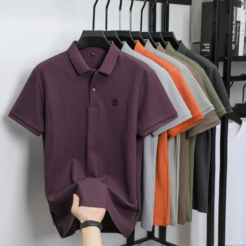 100% pure cotton summer new men's short sleeved polo shirt design high-end brand penguin embroidery business comfortable T-shirt