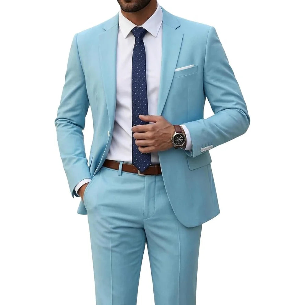 Men's 2 Piece Suit Set Solid Color Elegant Wedding Formal Business Dress Blazer Vest Pants Classic Tuxedo for Party Groomsmen