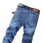 2026 Summer Thin Men's Elastic Cotton Jeans Fashion Blue Comfortable Business Straight Casual Pants Brand Male Clothes Trousers