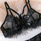 Tornova 4 Piece Sexy Lingerie Set for Women Mesh and Lace Sexy Perspective Push-up Solid Color Lace Hollow Out Underwear Set New