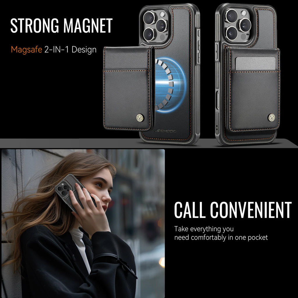 Magnetic 2 in 1 Detachable for iPhone 16/15/14 Pro Max 16 Plus Wallet Case with Card Holder,Magnetic Flip Kickstand Credit Slots