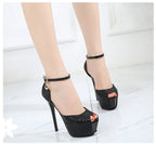 Sexy Super High Heels 14cm Fashion Wrinkled Leather Shoes Women Sandals Summer Peep Toe Platform Metal Buckle Female Pumps Party