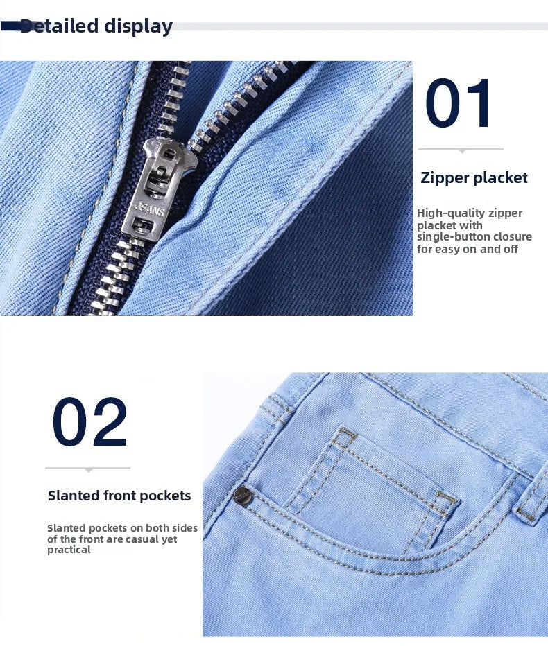 2026 Spring Summer 70% Lyocell Jeans Regular Fit Straight Ice Silk Style Business Casual Light Blue Stretch Cotton Denim