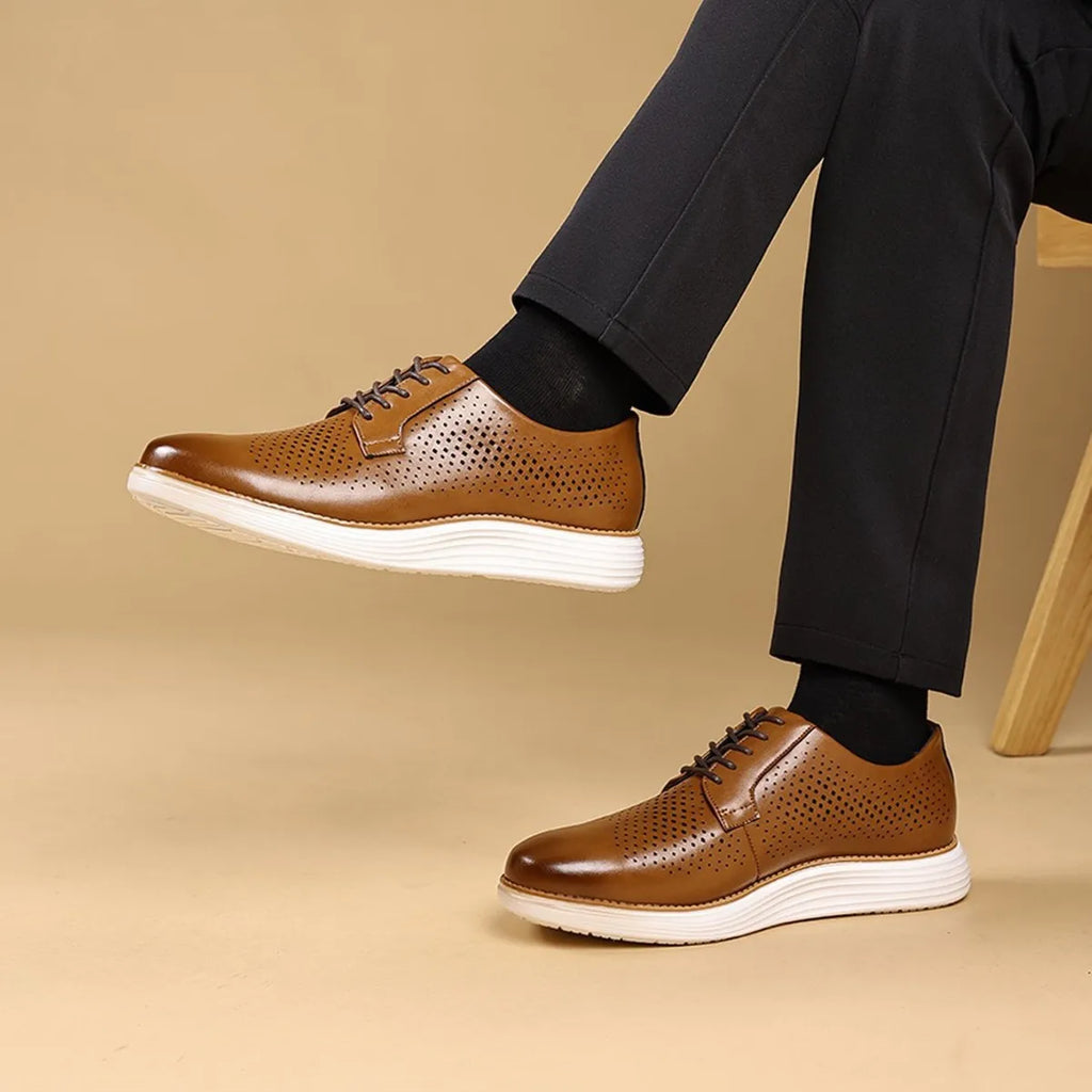 Men's Business Casual Leather Shoes Breathable Hollow Design Spring Summer Formal Shoes Comfortable Spring Summer Leather Footwe