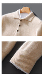 Autumn And Winter New 100 Pure Wool Sweater Men's POLO Collar Button Loose Pullover Sweater Cashmere Knitted Bottoming Shirt