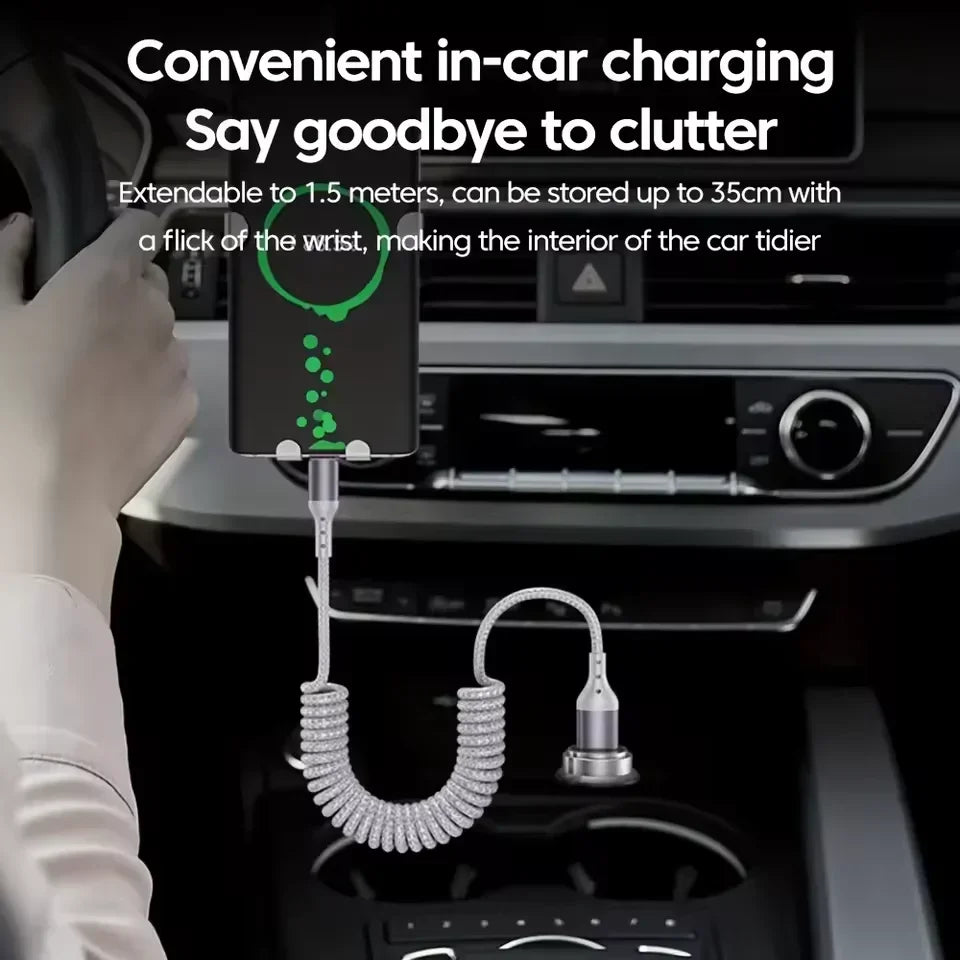 25CM To 1.5M Car Spring Charge Cable 100W Fast Charging USB C To Type C Cable For iPhone 16 15 Huawei Xiaomi Samsung Type C Cord