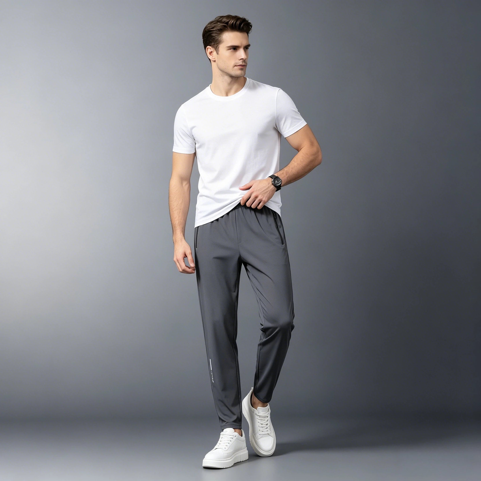 Men's Summer Lightweight High-Stretch Ice Silk Pants, Quick-Dry Breathable Ice Silk Sports Sweatpants for Running & Fitness
