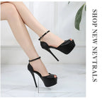 Sexy Super High Heels 14cm Fashion Wrinkled Leather Shoes Women Sandals Summer Peep Toe Platform Metal Buckle Female Pumps Party