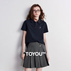 TOYOUTH Women Polo Shirt 2026 Summer New Breathable Short Sleeve Versatile Pullover Tops