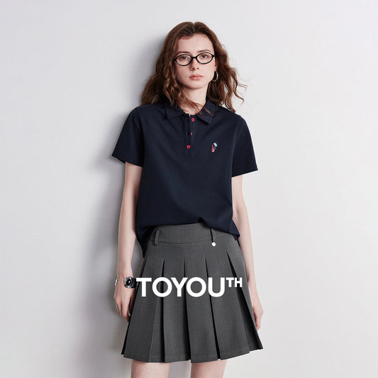 TOYOUTH Women Polo Shirt 2026 Summer New Breathable Short Sleeve Versatile Pullover Tops