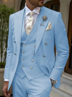 Men's 3-Piece Tuxedo Suit Set High-Quality GoldenButton Blazer Vest And Pants Wedding Business Gentleman's Suit