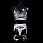 Tornova 4 Piece Sexy Lingerie Set for Women Mesh and Lace Sexy Perspective Push-up Solid Color Lace Hollow Out Underwear Set New