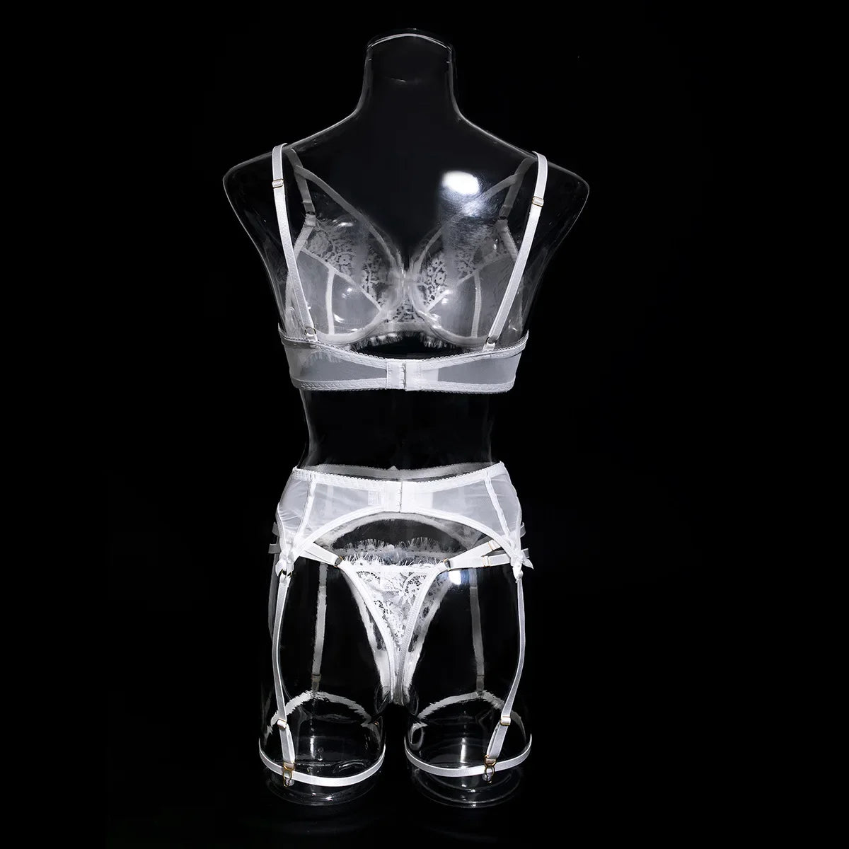 Tornova 4 Piece Sexy Lingerie Set for Women Mesh and Lace Sexy Perspective Push-up Solid Color Lace Hollow Out Underwear Set New