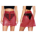 Transparent Pvc Disco Jazz Dance Bodycon Skirt for Women High Waist Pencil Miniskirt with Pockets See Through Cover Up Clubwear