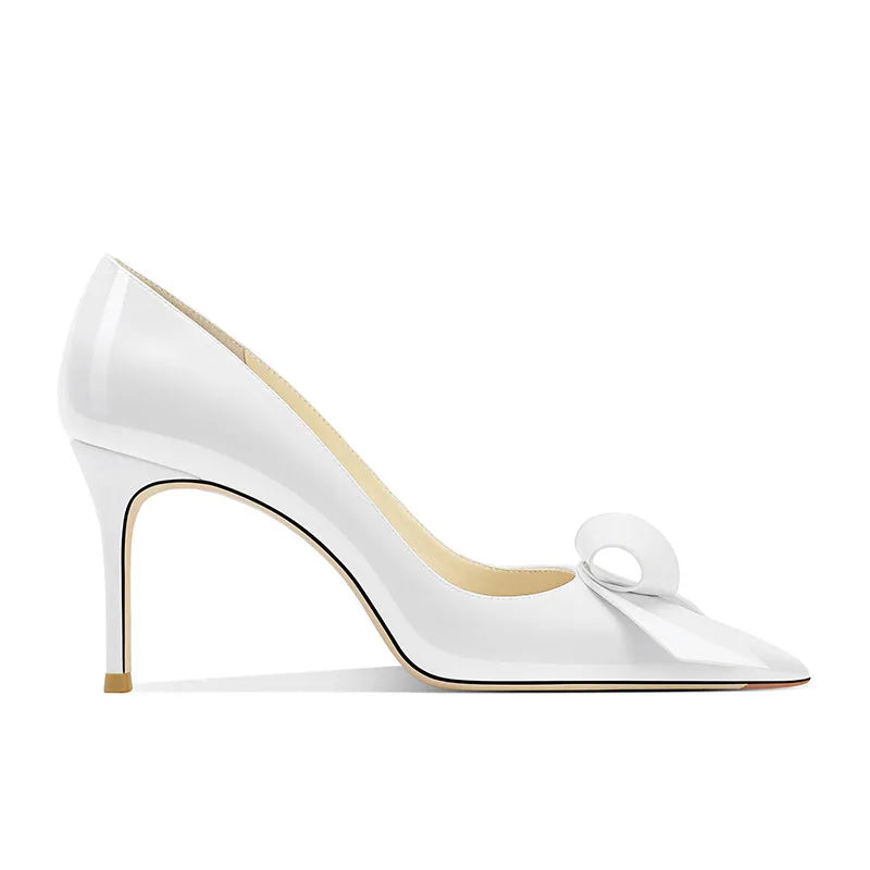 Bow High Heels Women's New Sweet Pointed Stiletto Comfortable Patent Leather Women's Shoes