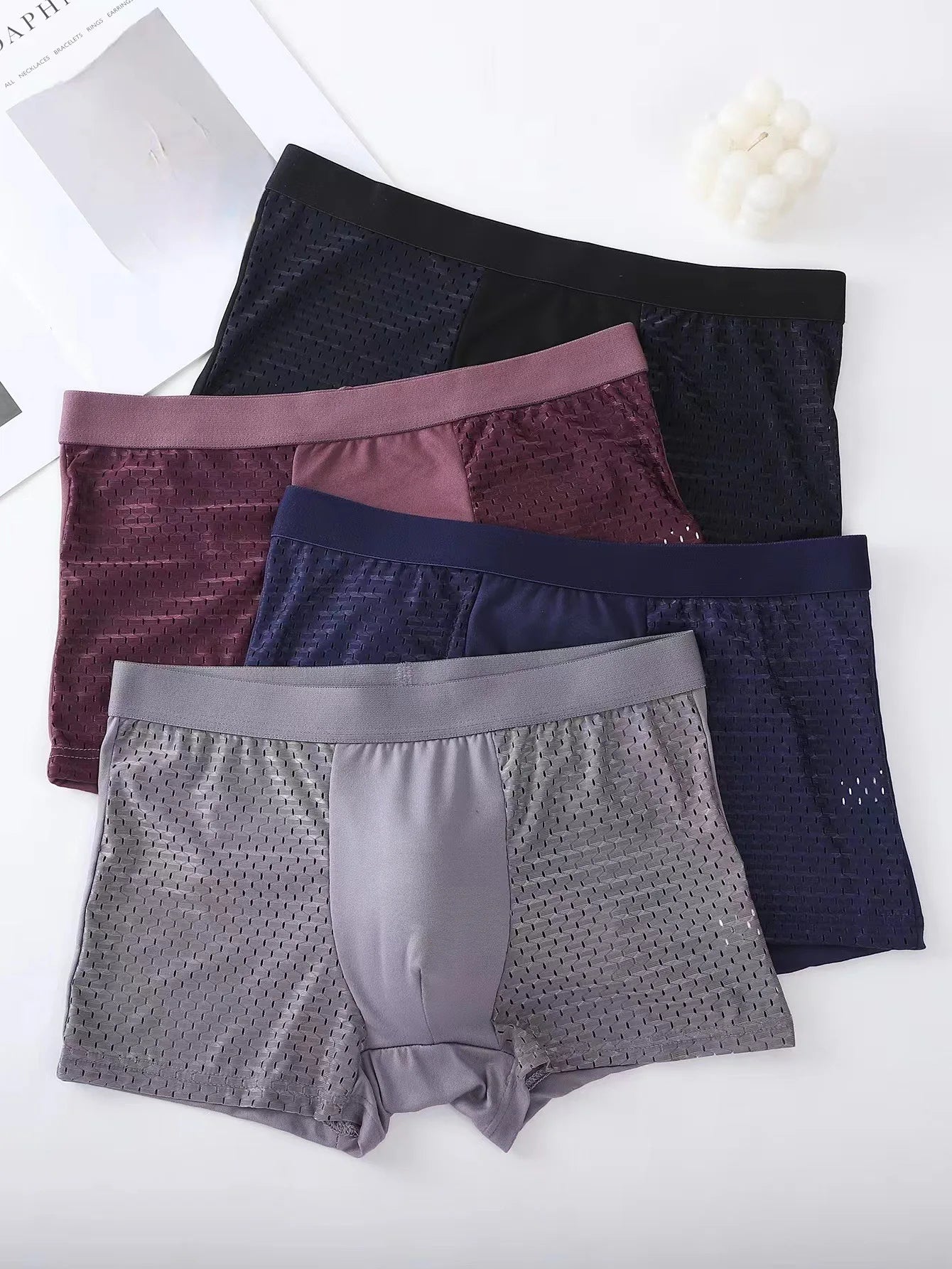 4PcsLot Men's Ice Silk Pantie Underpant Shorts Breathable Underwear Men's Panties Antibacterial Ultrathin Shorts Plus Size L-5XL