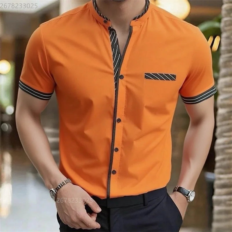 Men's shirt new 3D printed shirt Men's business office wear Men's short sleeve fashion casual breathable fabric XS-6XL