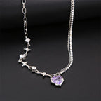 SUMENG 2024 Purple Pink Black Crystal Heart Pendant Necklace Sweet Cool Girl Punk Clavicle Chain For Women Fashion Jewelry Gifts