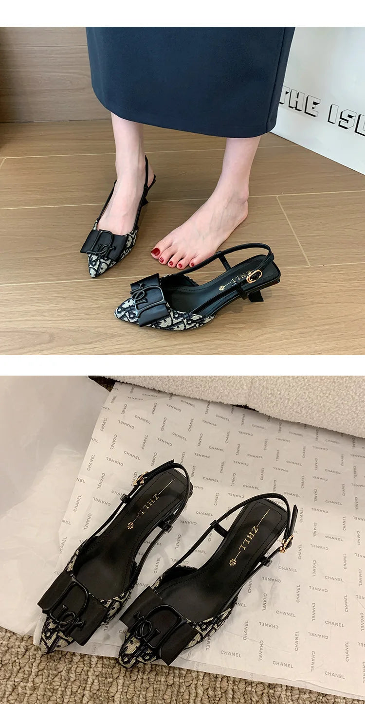 French Style Pointed Toe Backless Heeled Sandals Closed Toe Design Wide Width Plus Size Soft Comfortable High Heel Slip On Shoes