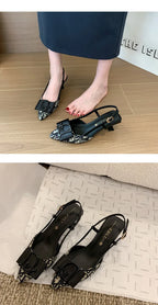 French Style Pointed Toe Backless Heeled Sandals Closed Toe Design Wide Width Plus Size Soft Comfortable High Heel Slip On Shoes