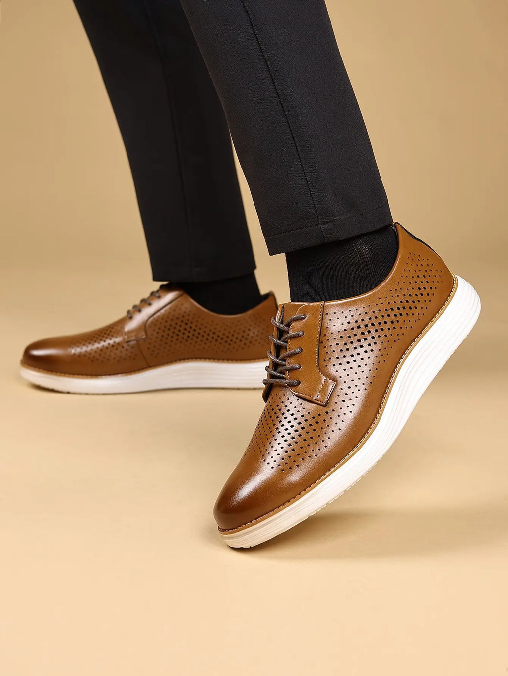 Men's Business Casual Leather Shoes Breathable Hollow Design Spring Summer Formal Shoes Comfortable Spring Summer Leather Footwe