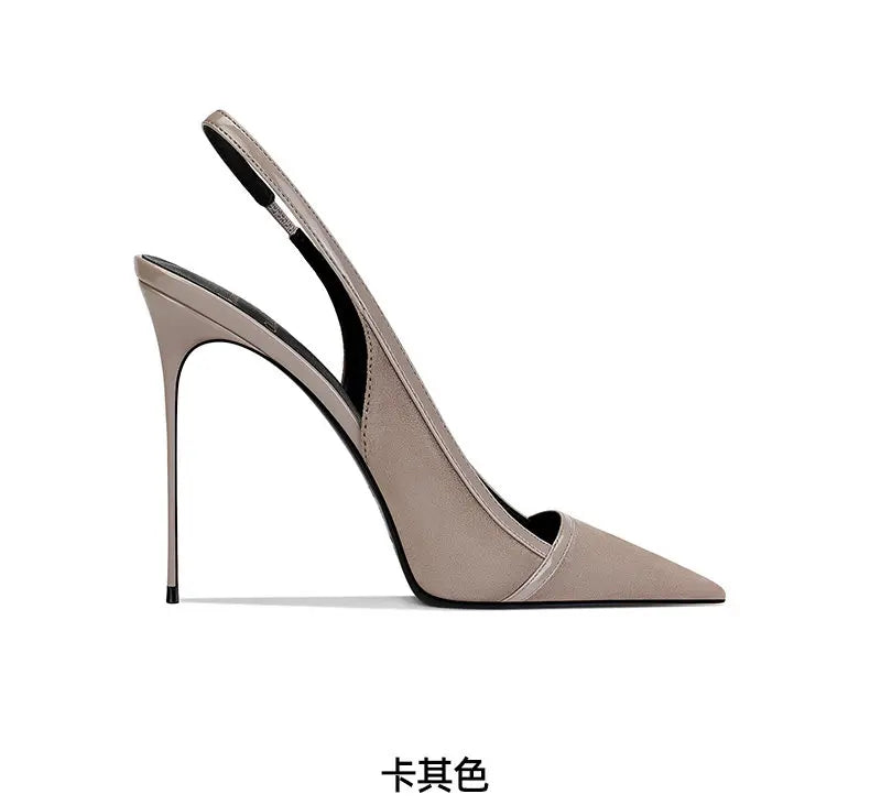 autumn new style wine red suede high-end versatile dress sandals elegant and beautiful pointed toe stiletto heels women's shoes