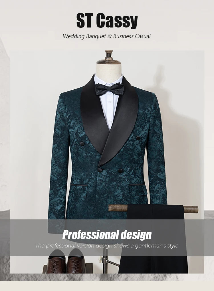 luxury 2-piece suit set men's party outfit high-end double breasted business casual suit groom's wedding dress shawl collar