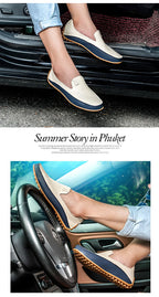 Summer Men Casual Flats Fashion Genuine Leather Soft Moccasins Brand Loafers High Quality Breathable Men Dress Shoes Size 36-47