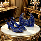 New Italian Pumps and Bag To Party 2026 INS Style Pointed Metalldekoration Rhinestone Elegant Gold Color High Heels for Women