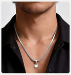Vnox Geometric Square Natural Stone Pendant Necklace for Men, Gold Silver Color Stainless Steel Blade Chain, Trendy Jewelry Gift