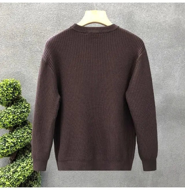 Korean Style Men's Sweater Vertical Stripes Round Neck Pullovers High Quality Inner Soft Knitted Fashion Versatile Undershirt