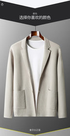 100% Pure Wool Cardigan Men's Spring And Autumn High-End Outerwear Sweater Casual Small Suit Jacket Olive Collar Sweater
