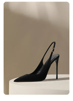 New Baotou fine heeled sandals for women, black with a buckle strap and a back strap, fashionable suede high heels