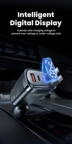 Toocki 105W Car Charger USB C Retractable Cable 0.75m PD 45W QC 3.0 SCP SFC2.0 PPS Fast Charging for iPhone 17 16 Samsung Tablet