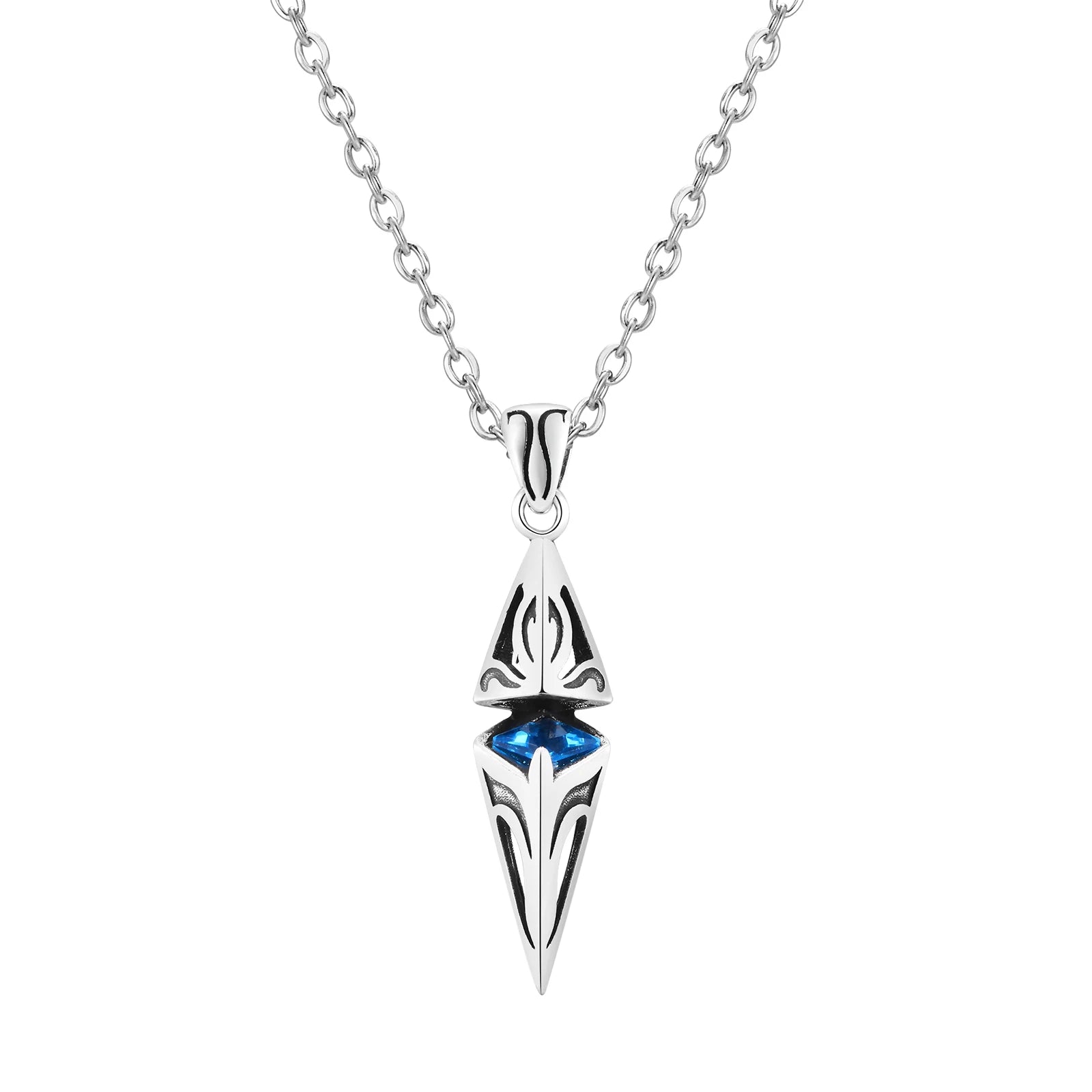 Stylish Blue Stone Necklaces for Men Women,Stainless Steel Geometric Pendant Collar,Valentine's Birthday Party Gift for Him
