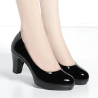 6cm 8cm Plus Size 34-42 Elegant Patent Leather Shoes Women's Platform Pumps 2026 Spring Shallow Med Block Heels Shoes Office Mom