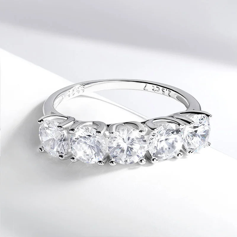 Smyoue 2.5/5CTTW D Color Genuine Moissanite Rings for Women 5 Gemstone Bridal Wedding Jewelry 925 Sterling Silver Wholesale Ring