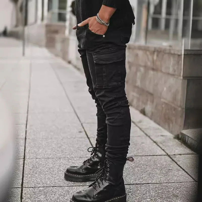 650G Men's Slim Fit Denim Pants Street Motorcycle Ankle binding High-quality Fashion Tight Fitting Cut Multiple Colors Choose