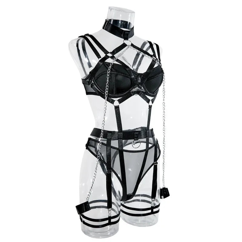Toucheart 4 Piece Set Sexy Chain Halter Underwear Set For Women Erotic Lingerie Temptation Sexy Role Play Chain Underwear Set