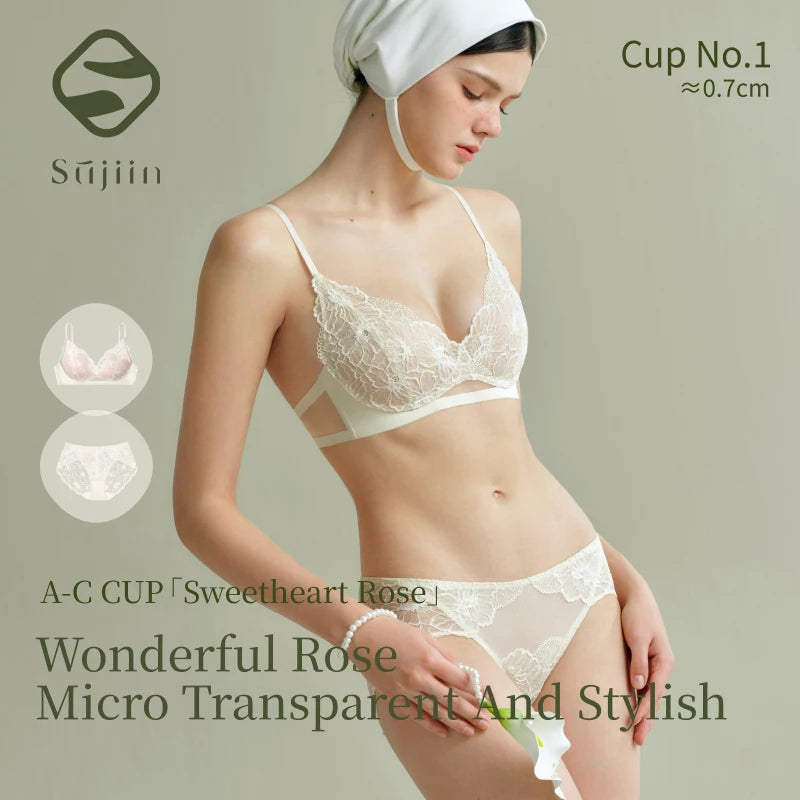 SUJIIN Women's Sexy Bra and Underwear Sets for Women Summer Wireless Lace Comfort Set Bras Women Small Chest Lingerie Lady MX325