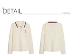 I BELIEVE YOU Polo Neck Long Sleeved T-shirt for Women Autumn 2025 Apricot Casual Tees Contrast Color Embroidery Top 2253016181