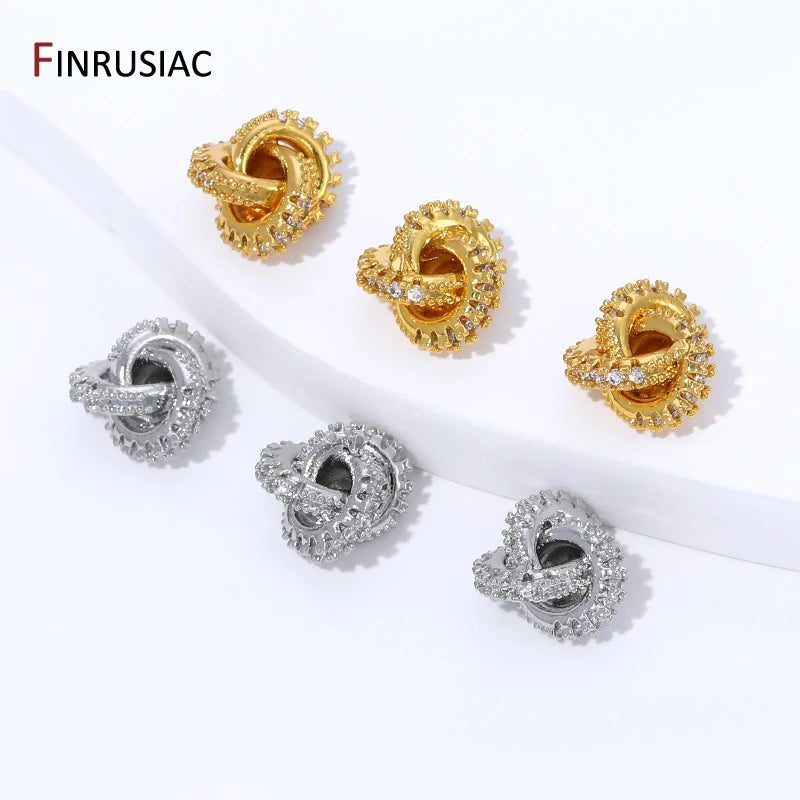 18K Gold Plated Brass With Zircon Round Twist Beads For Bracelets,Separator Bead,Spacer Beads For DIY Jewelry Making Accessories