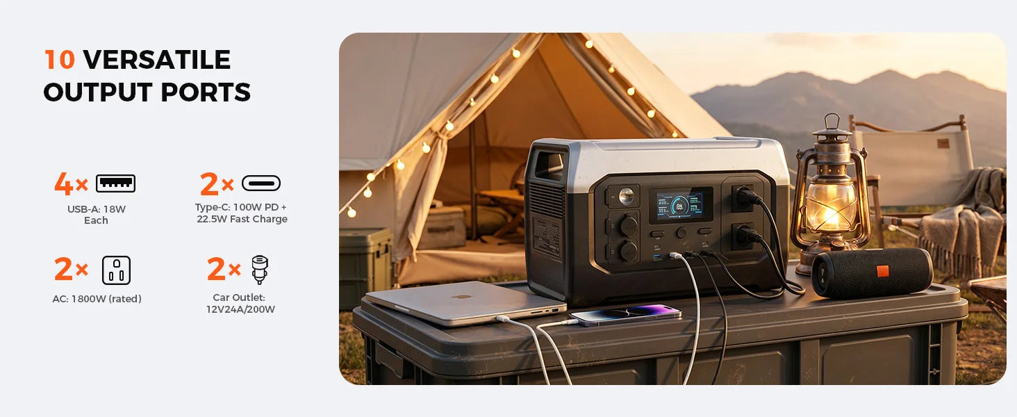 CTOLITY XP1000 1800W Portable Power Station Camping 1024Wh Lifepo4 Battery Emergency Power Emergency Energy Home Appliance RV