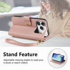 Compatible with iPhone 17/16e/15/14/13/12 Pro Max 16 Plus Lanyard Zipper Wallet Case Dual Card Holder Flip Stand Magnetic Buckle